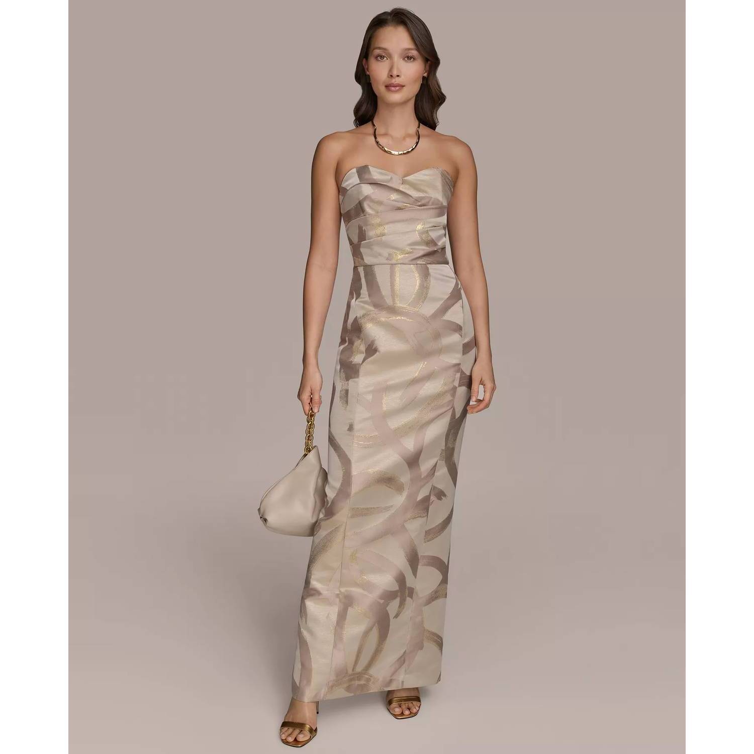 New Donna Karan Women's Sweetheart Jacquard Gown In Cream/Gold